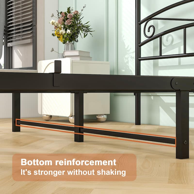 Full/Queen Size Metal/Wood Vintage style Canopy Bed Frame Platform Bed Frame