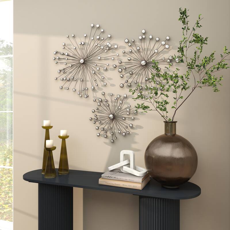 Metal Sunburst Home Wall Decor with Crystal Embellishment - Set of 3 Black - Roche River Decor