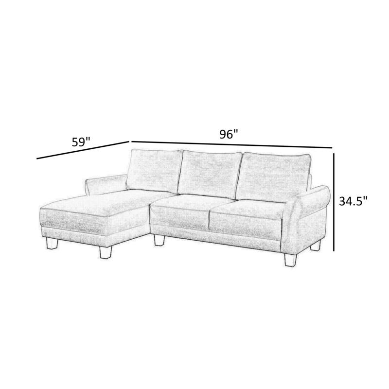 Ele 96 Inch Wide Sectional Sofa with Left Facing Chaise, Black Sherpa, Wood