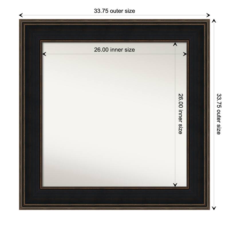 Mezzanine Espresso Framed Non-Beveled Custom Wall Mirror, Bathroom Vanity Mirror - Outer Size: 33.75 x 33.75