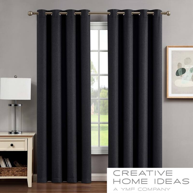 Creative Home Ideas Chyna Blackout Window Curtain, Room Darkening, Thermal Insulated, Grommets, Set of 2 Panels with 2 Tiebacks - 100 x 96 - Charcoal