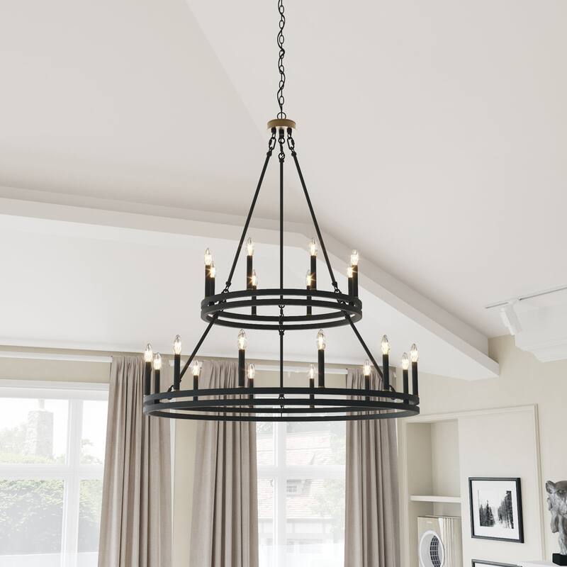 Acroma 20 - Light Living Room Steel Candle Style Wagon Wheel Chandelier - 39.5'' W x 39.5'' D x 47.5'' H