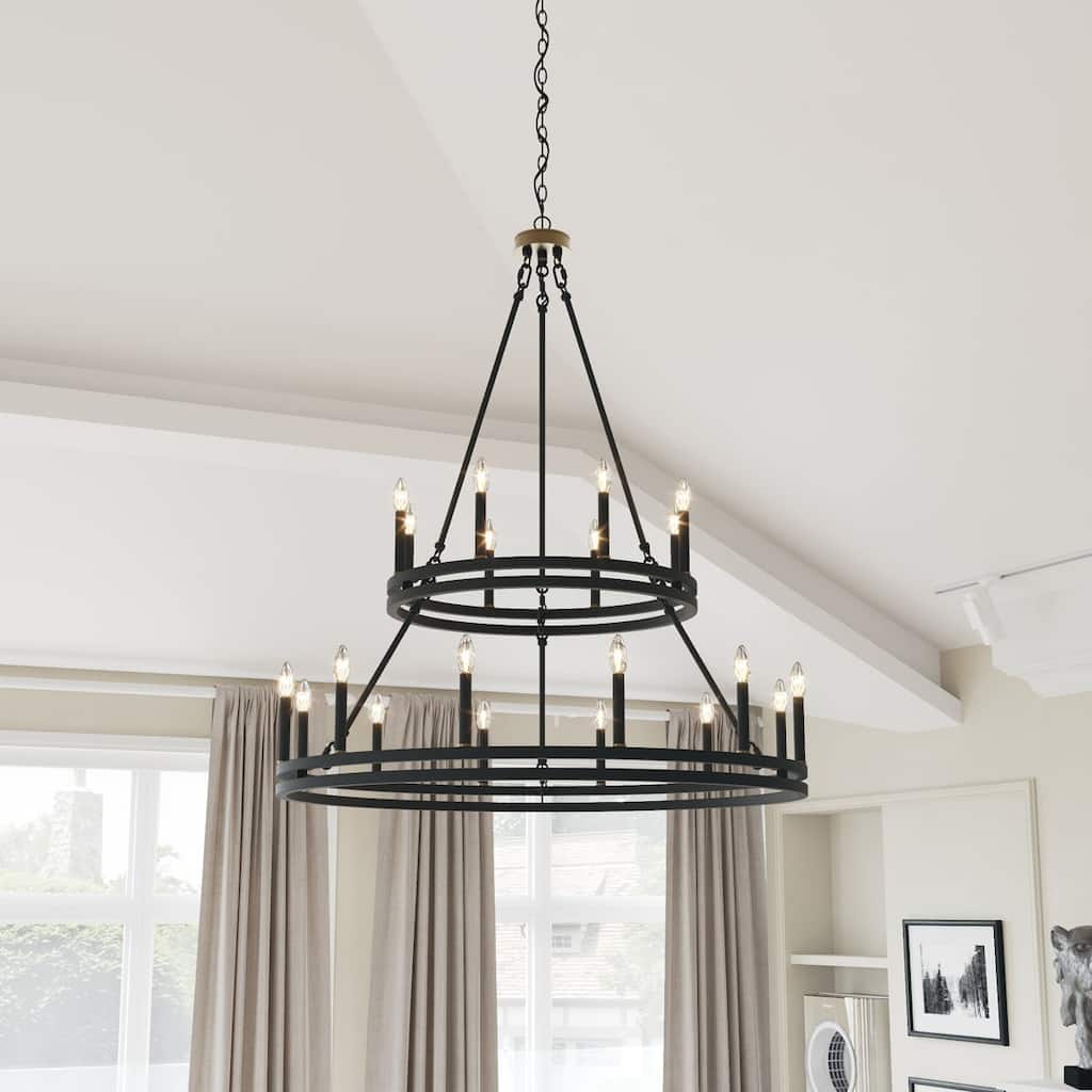 Acroma 20 - Light Living Room Steel Candle Style Wagon Wheel Chandelier - 39.5'' W x 39.5'' D x 47.5'' H