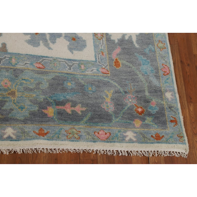 Ivory Oushak Indian Area Rug Hand-Knotted Wool Carpet - 7'9" x 10'3"
