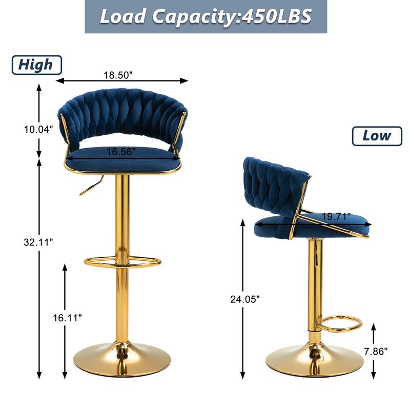 Modern Velvet Counter Bar Stools with Backs(Set of 2)