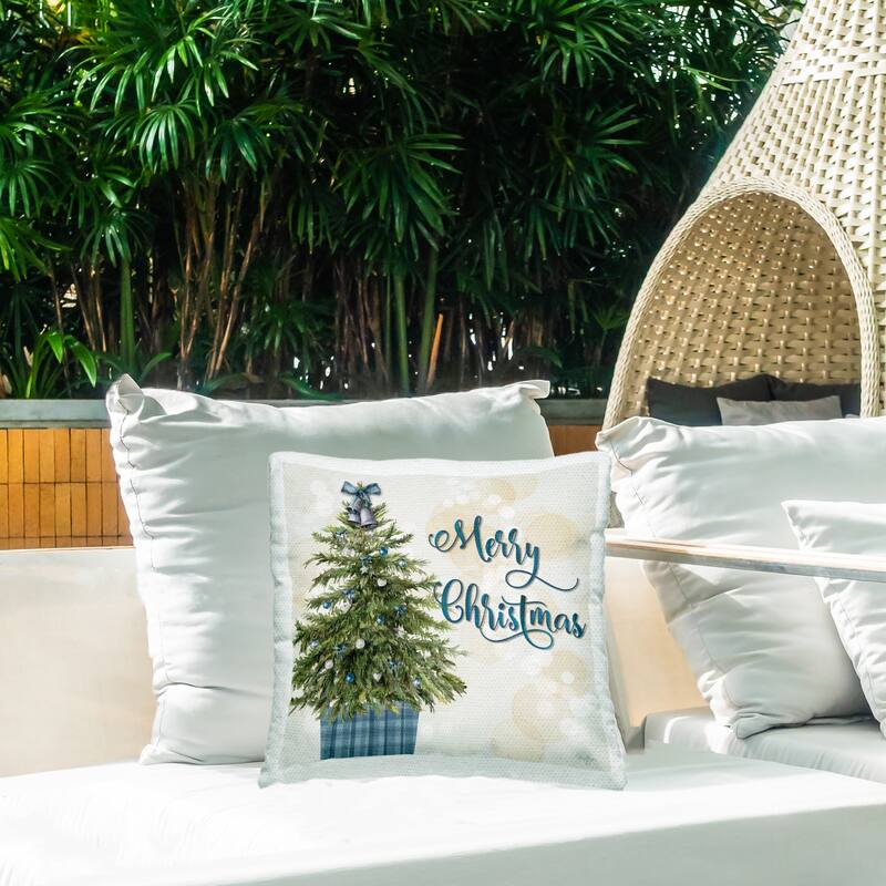 Stupell Christmas Tree in Plaid Stand Printed Outdoor Throw Pillow Design by Mollie B.