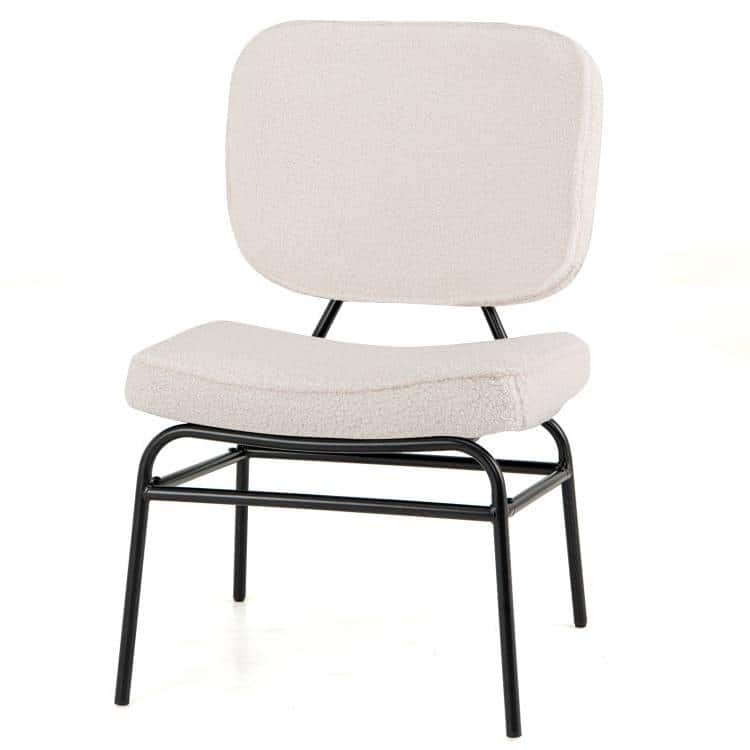 Sherpa Upholstered Accent Chair with Arched Backrest and Plush Cushion for Living Room Bedroom Reading Nook - 21.5" x 22" x 34" - Beige