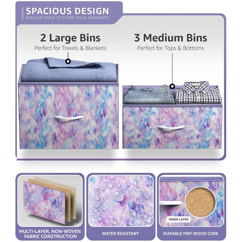 5 Drawer Bedroom Chest Dresser and TV Stand, Pastel Collection