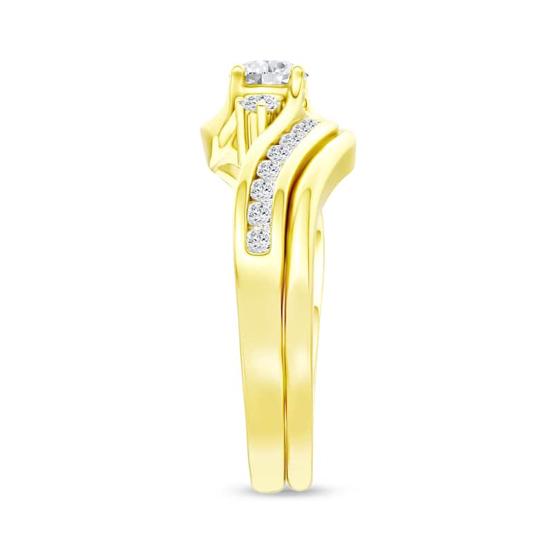 IGI Certified 1/2ct TDW Diamond Three Stone Swirl Bridal Set in 14K Yellow Gold for Women