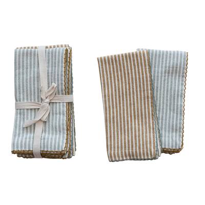 Cotton Napkins with Scalloped Edge and Stripes - 18.0"L x 18.0"W x 0.3"H