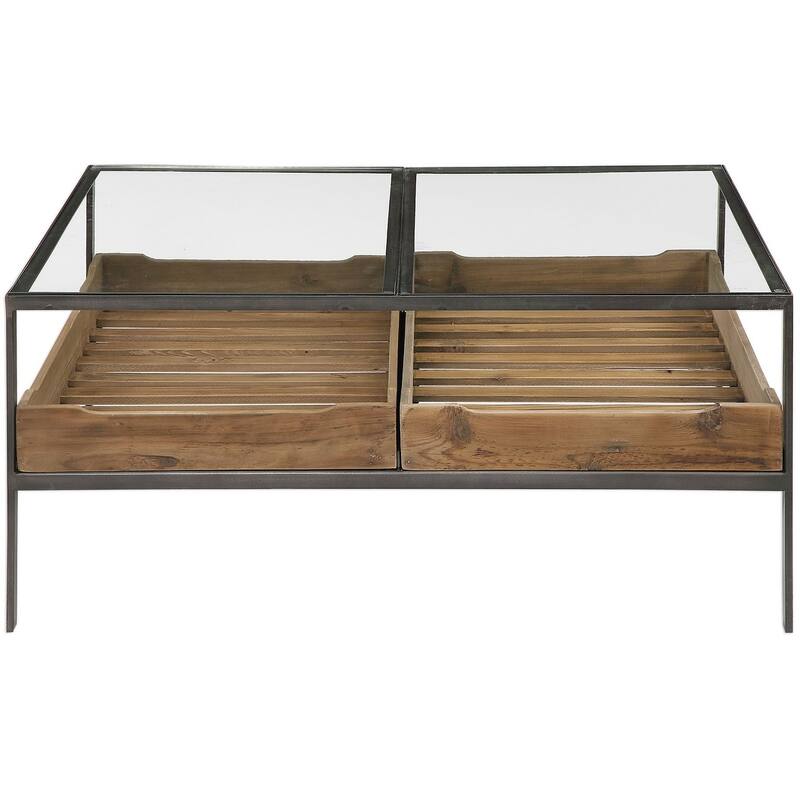 Uttermost Silas 30" Long Iron and Pine Wood Coffee Table - Bronze and Natural