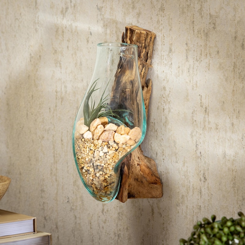 12" Wall Mounted Glass Planter on Driftwood