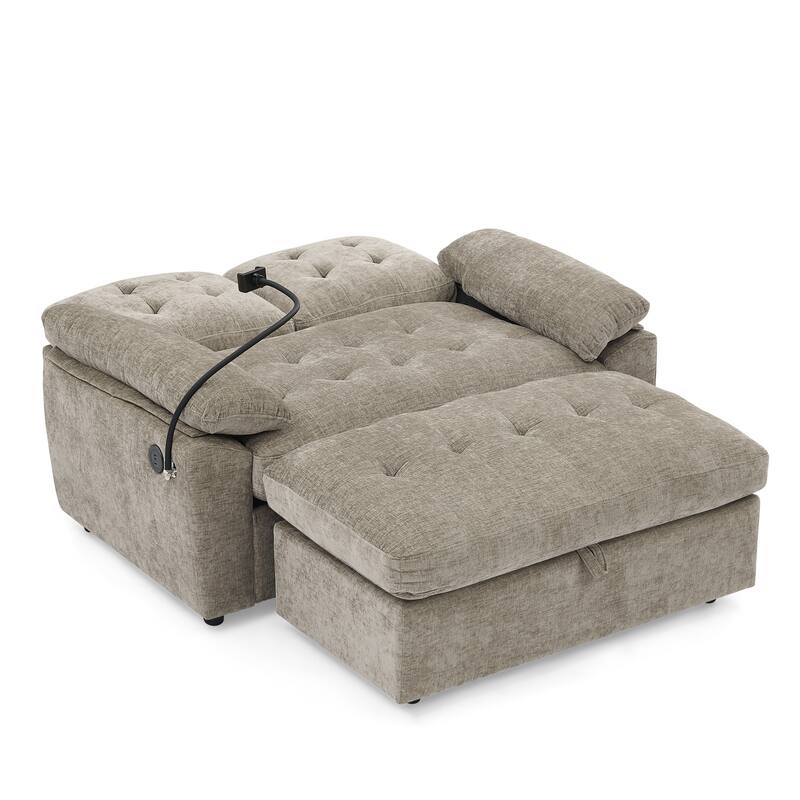 Double Recliner Chair with Adjustable Backrest, Storage Ottoman, USB Port & Phone Stand