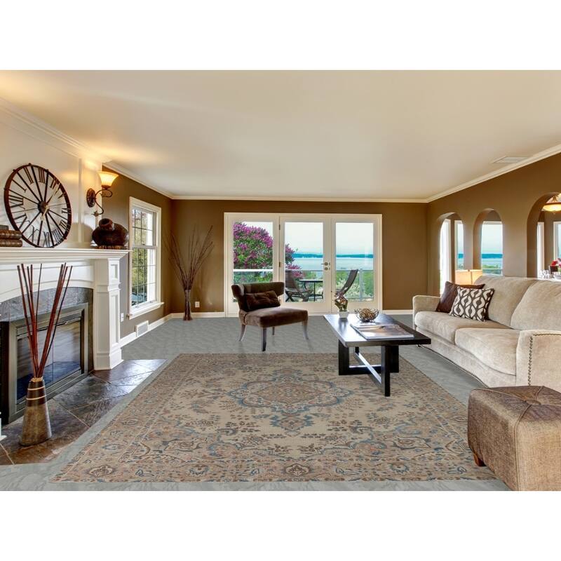 Hand Knotted Oriental 100% Wool Carpet Traditional Floral Beige & Ivories Tabriz Area Rug - 11' 0'' X 8' 2''