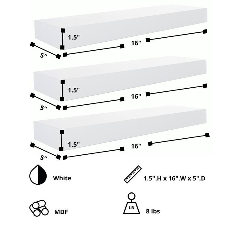 kieragrace KG Maine Wall Shelf - Set of 3 - White - 16"