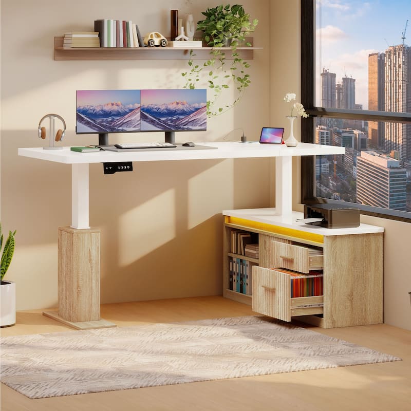 Moasis L-Shaped Electric Standing Desk with LED Lights