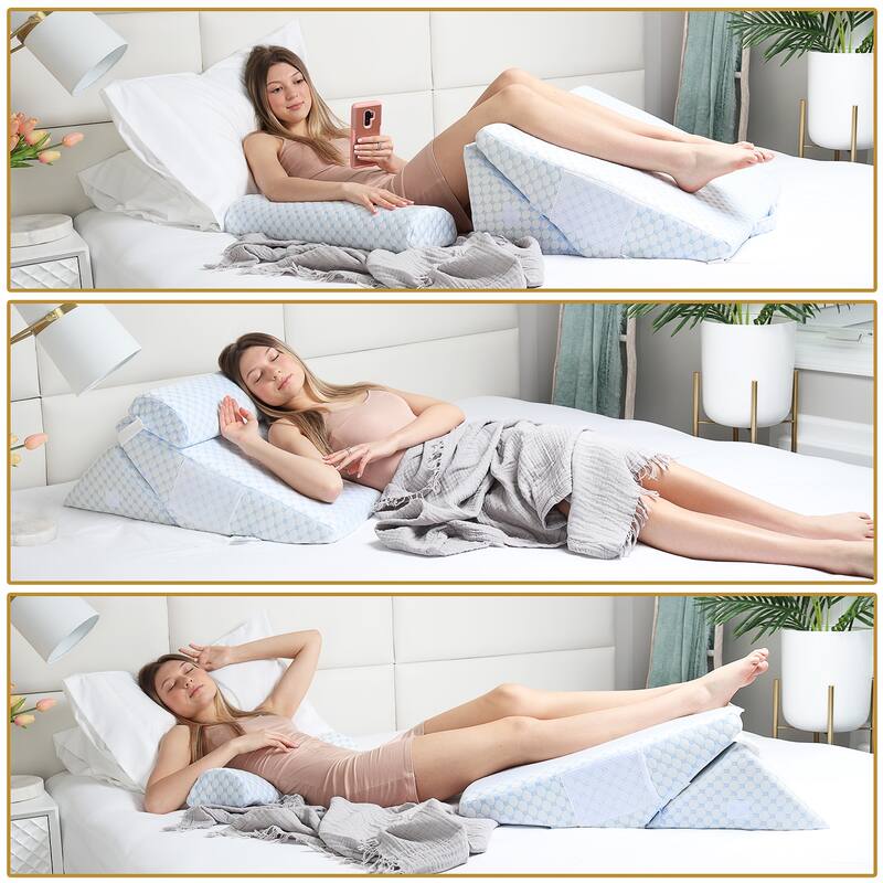 Nestl Adjustable Wedge Pillow with Cooling Cover and Extra Pillow - 12-in-1 Wedge pillows for Acid Reflux and After Surgery