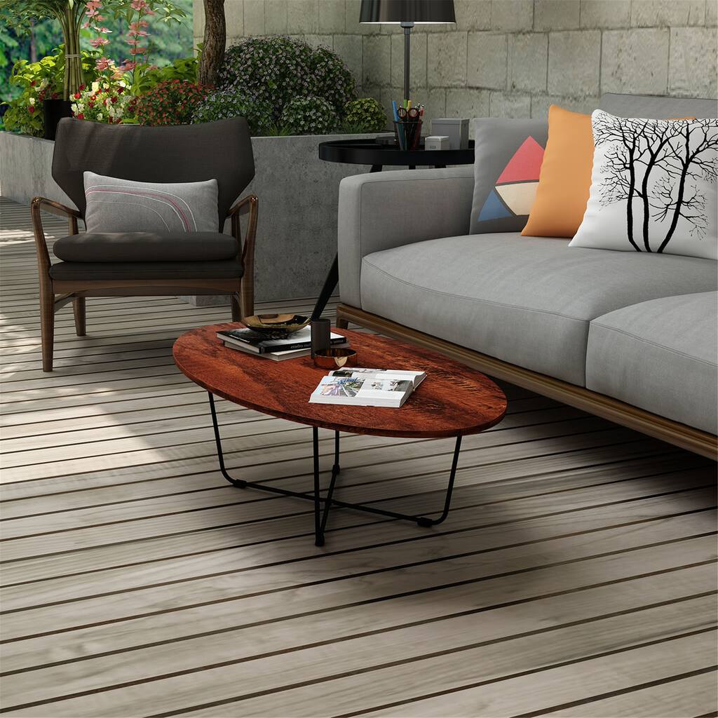 Oval Coffee Table Wood Top for Living Room Easy Assembly