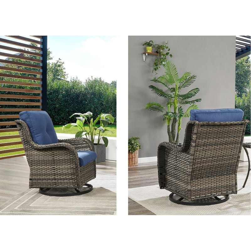 Gymojoy Patio Rattan Wicker 360 Degree Swivel Chair 2-Piece