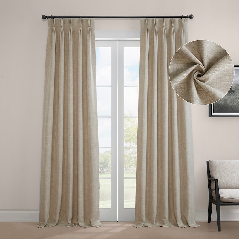 Exclusive Fabrics French Pleated Textured Faux Linen Room Darkening Curtains for Bedroom & Living Room Curtains Single Panel