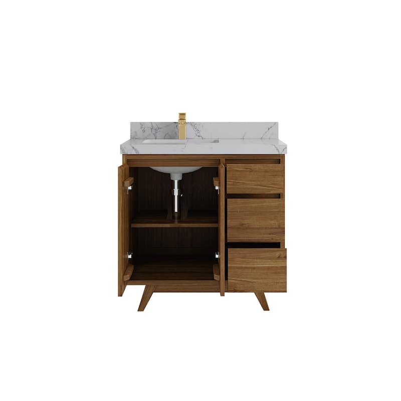 Willow Collections 36 in. W x 22 in. D Madison Teak Left Offset Sink Bathroom Vanity with Countertop