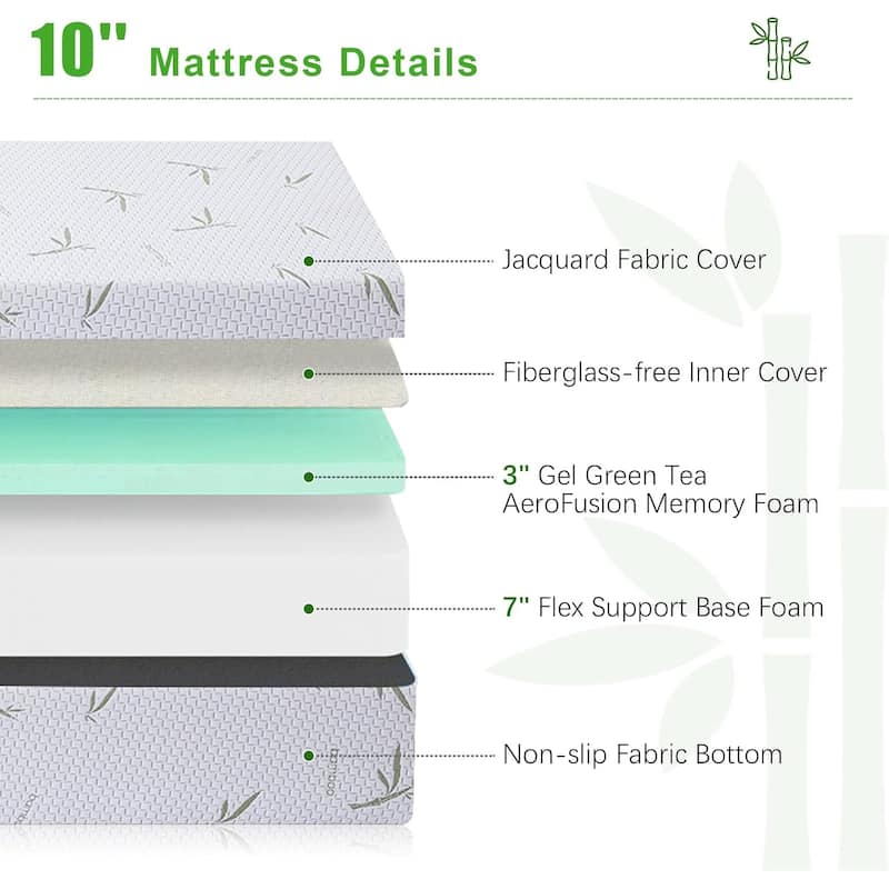 10 Inch Cooling Gel Memory Foam Mattress / Pressure Relieving / CertiPUR-US Certified / Bed-in-a-Box