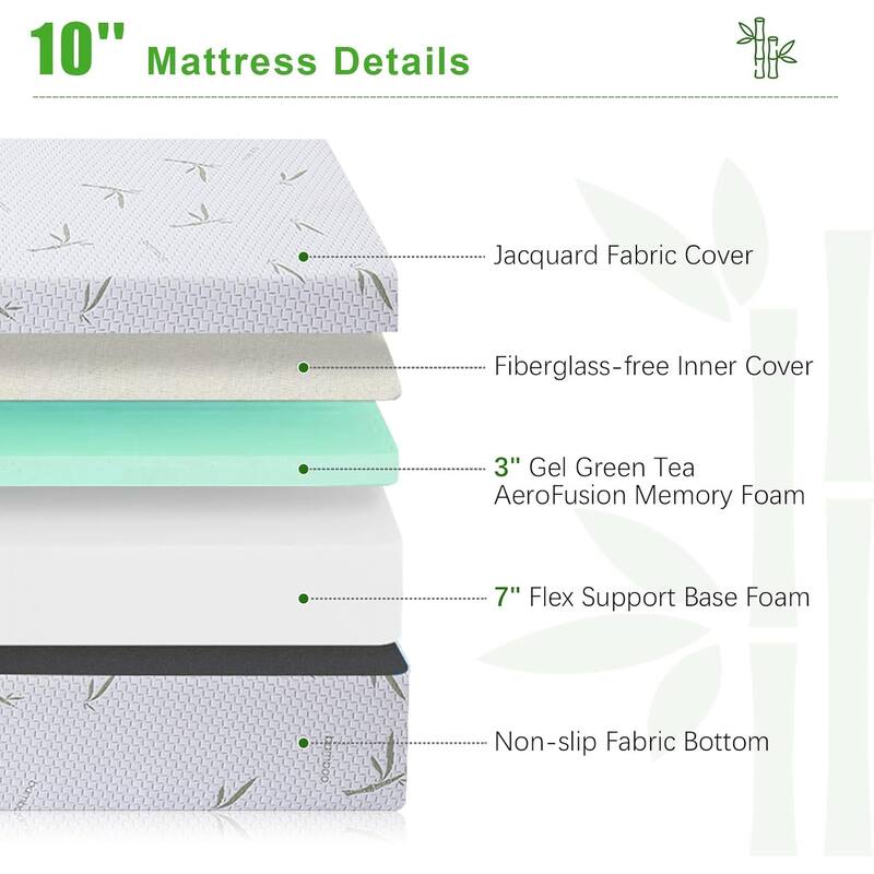 10 inch Gel Memory Foam Mattress in a Box, Medium Pressure Relieving Motion Isolating