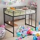 preview thumbnail 2 of 10, Full Metal Loft Bed with Desk and Shelve, Black, Modern Style Loft Bed for Kids with Spacious Workstation and Bookshelf