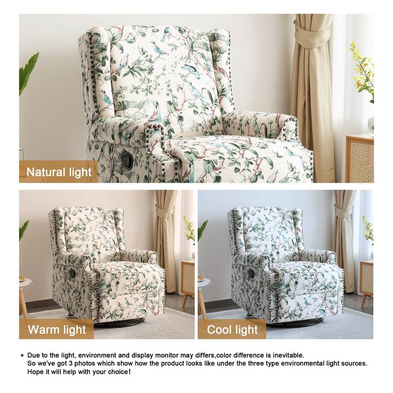 UIXE 2 Set Roderich Farmhouse Floral Print Swivel Rocker Push Back Recliner