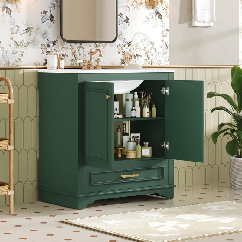 30" Bathroom Vanity with Ceramic Sink, 2 large Soft Closing Doors