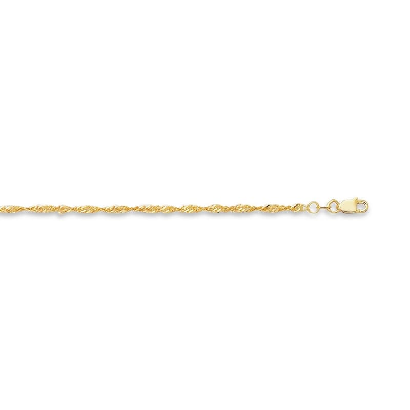 Curata 14k Yellow Gold 10" 2.1mm Diamond-cut Singapore Chain Anklet