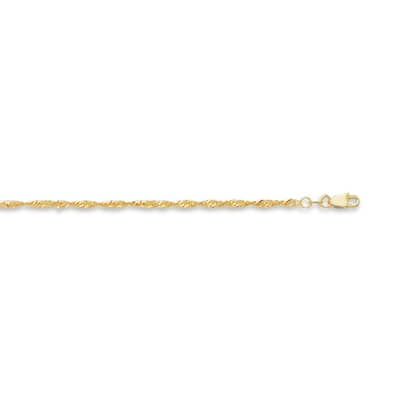 Curata 14k Yellow Gold 10" 2.1mm Diamond-cut Singapore Chain Anklet