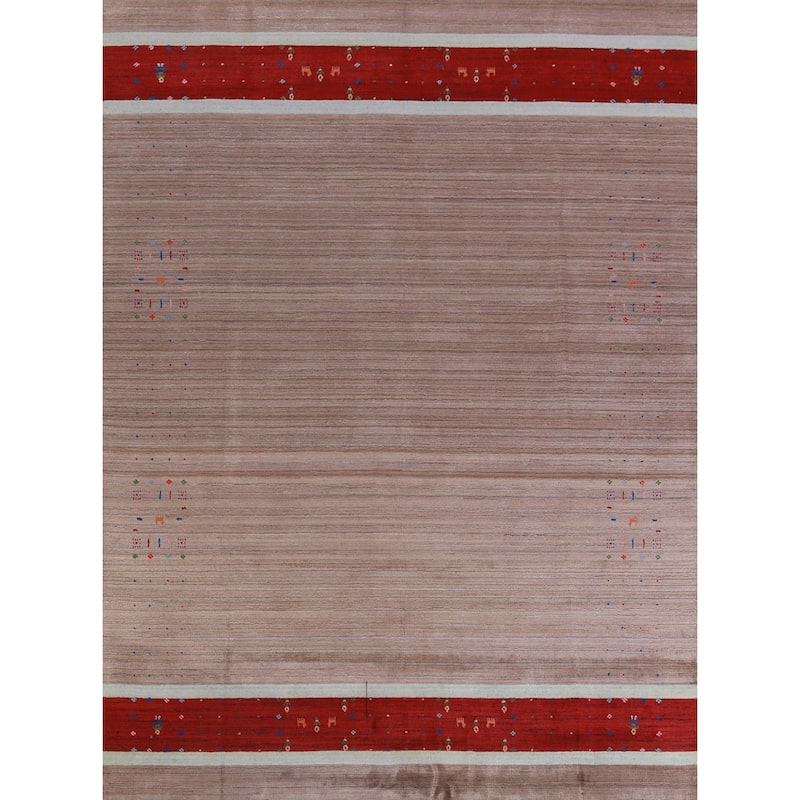 Hand Knotted Oriental 100% Wool Carpet Tribal Tribal Brown Gabbeh Area Rug - 9' 11'' X 7' 9''