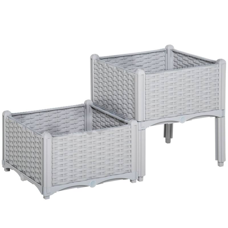 2-Pack Polypropylene Grey Elevated Garden Planters Box for Vegetables Herbs and Flowers - 15.75" L x 15.75" W x 17.3" H