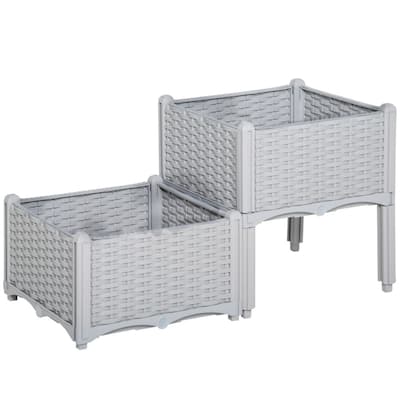 2-Pack Polypropylene Grey Elevated Garden Planters Box for Vegetables Herbs and Flowers - 15.75" L x 15.75" W x 17.3" H