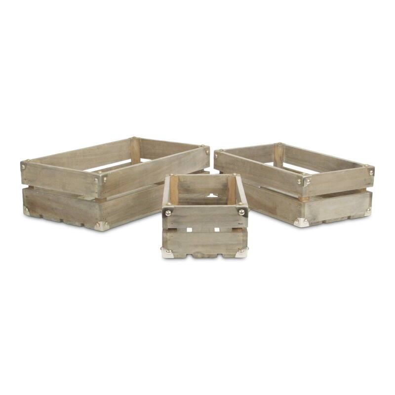 Rustic Farmstead Dark Brown Wooden Studded Crate Set