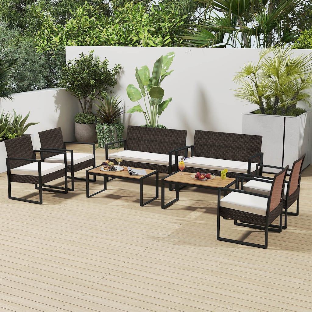 Gymax 8 Pieces Patio Furniture Set PE Rattan Porch Chairs w/ Loveseat