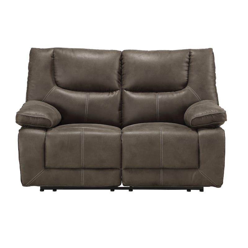 Power Motion Reclining Leatherette Loveseat with Pillow Top Armrests, Brown