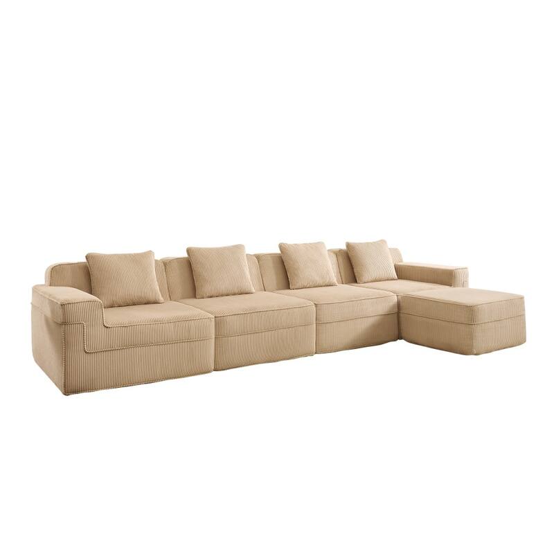 153.5" Modular Sectional Boneless Sofa with Throw Pillows and Ottoman