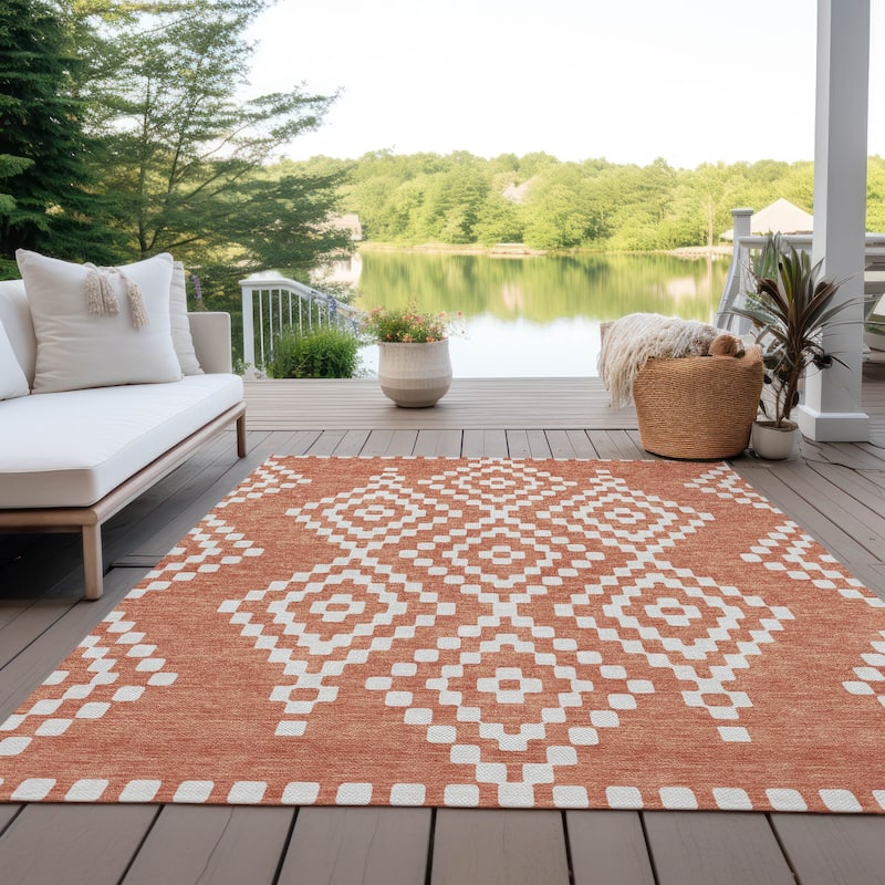 Machine Washable Indoor/ Outdoor Chantille Boho Moroccan Rug - Salmon - 10' x 14'