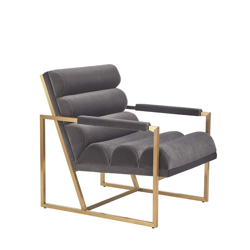 Modrest Anton Modern Grey Velvet & Brass Accent Chair