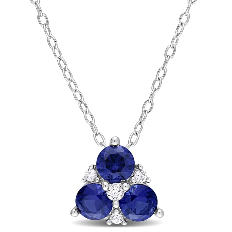 Miadora 1 1/2ct TGW Created Blue Sapphire Created White Sapphire Necklace Sterling Silver