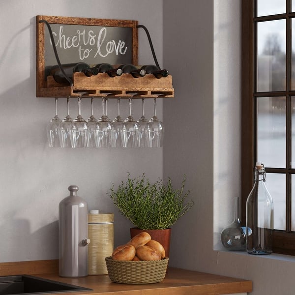 Wallniture Colmar Wood Wine Rack Wall Mounted, Wine Glass Holder, 4 Wine  Bottle Organizer, Rustic Dcor for Home Bar - Bed Bath & Beyond - 40463262