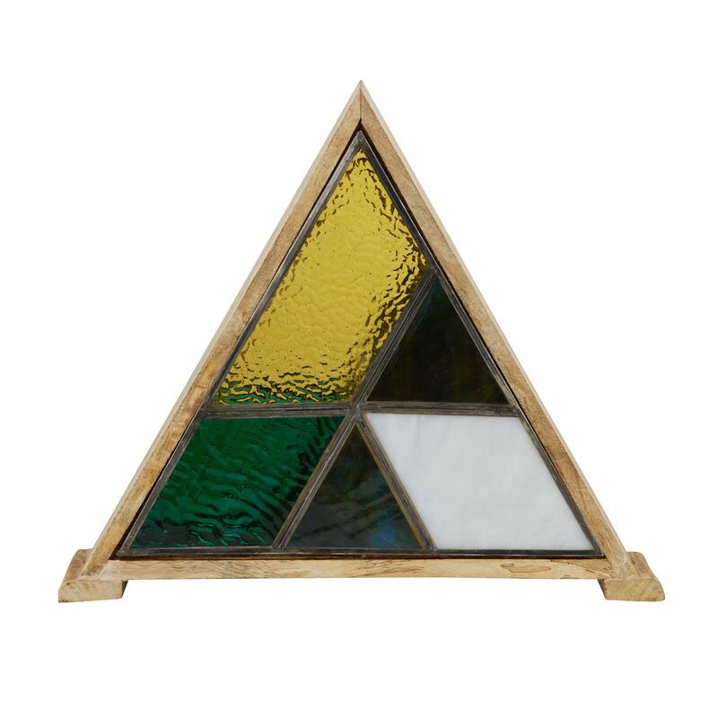 River of Goods Wood and Stained Glass Triangle Shade 11-Inch Accent Lamp - 13.5" x 4.5" x 11"