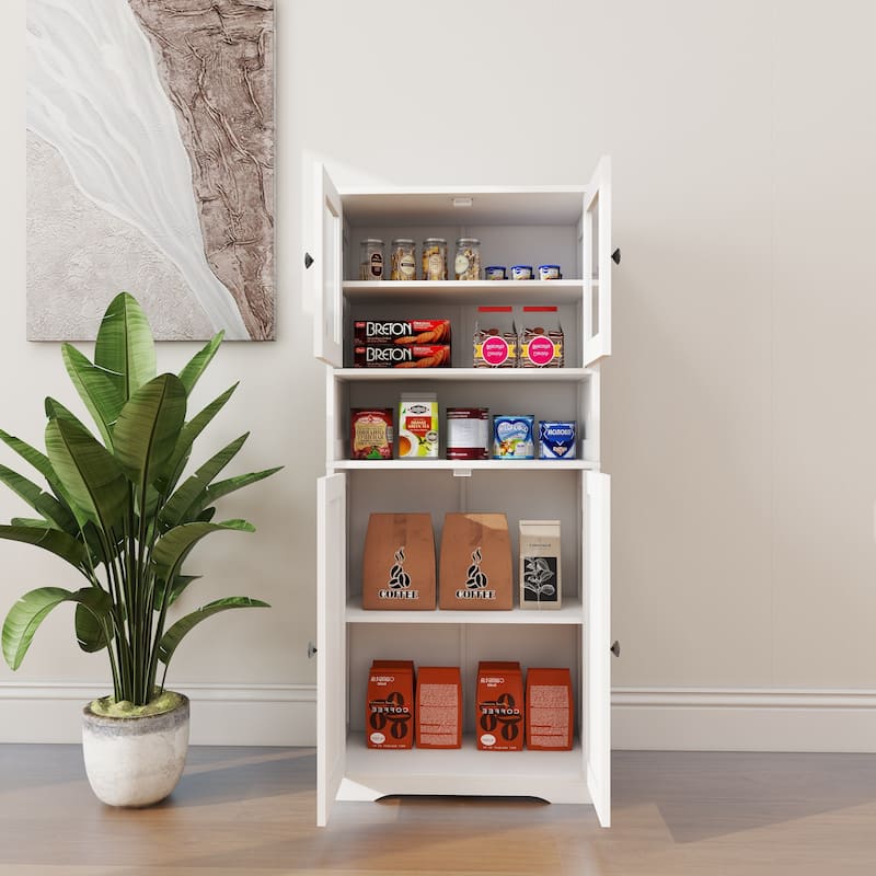 Tall Bathroom Storage with Glass Doors & Adjustable Shelves