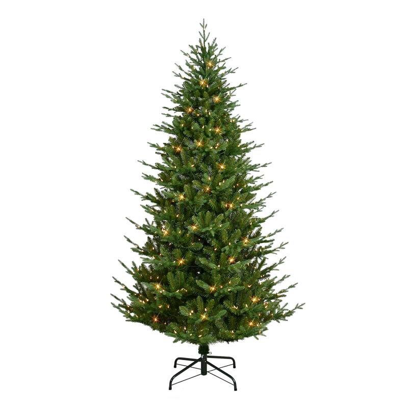 Puleo International 7.5 ft. Pre-Lit Boulderwood Artificial Spruce Tree - 7.5 Foot - Green