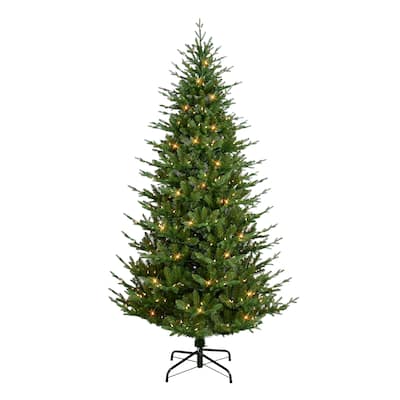 Puleo International 7.5 ft. Pre-Lit Boulderwood Artificial Spruce Tree