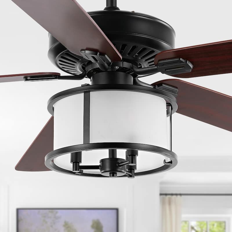 SAFAVIEH Lighting Caldonia 3 Light 52" Ceiling Fan - Dark Cherry/Red Walnut - 52Wx52Dx27H