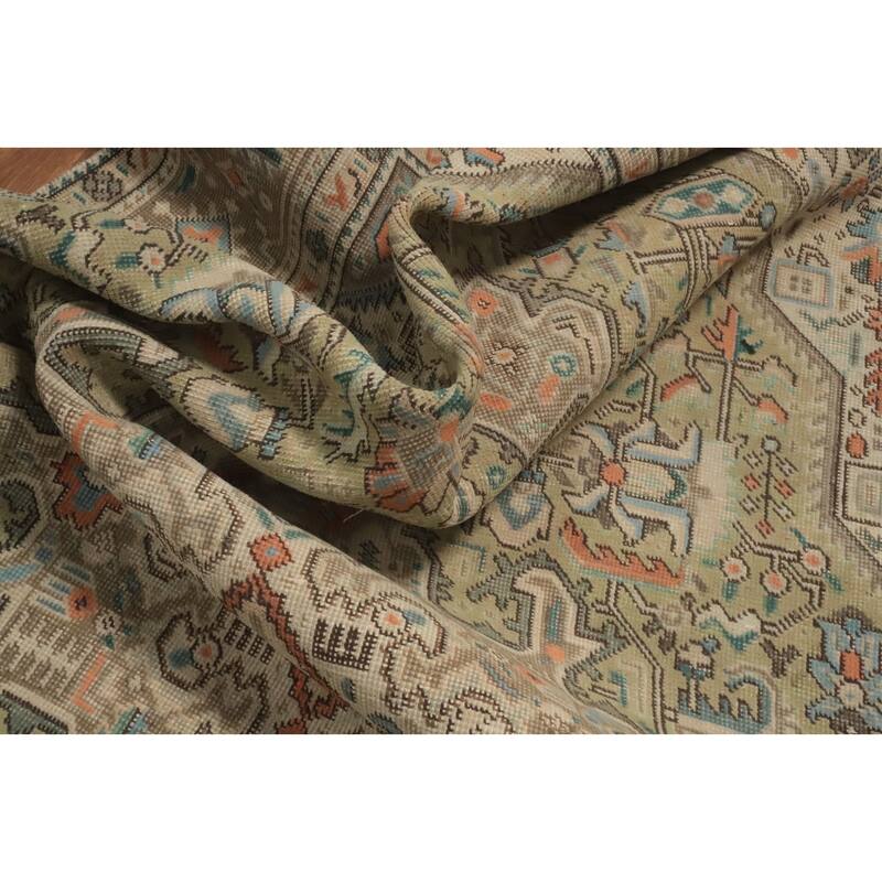 Hand Knotted Oriental 100% Wool Carpet Traditional Medallion Green Tabriz Area Rug - 9' 4'' X 6' 4''