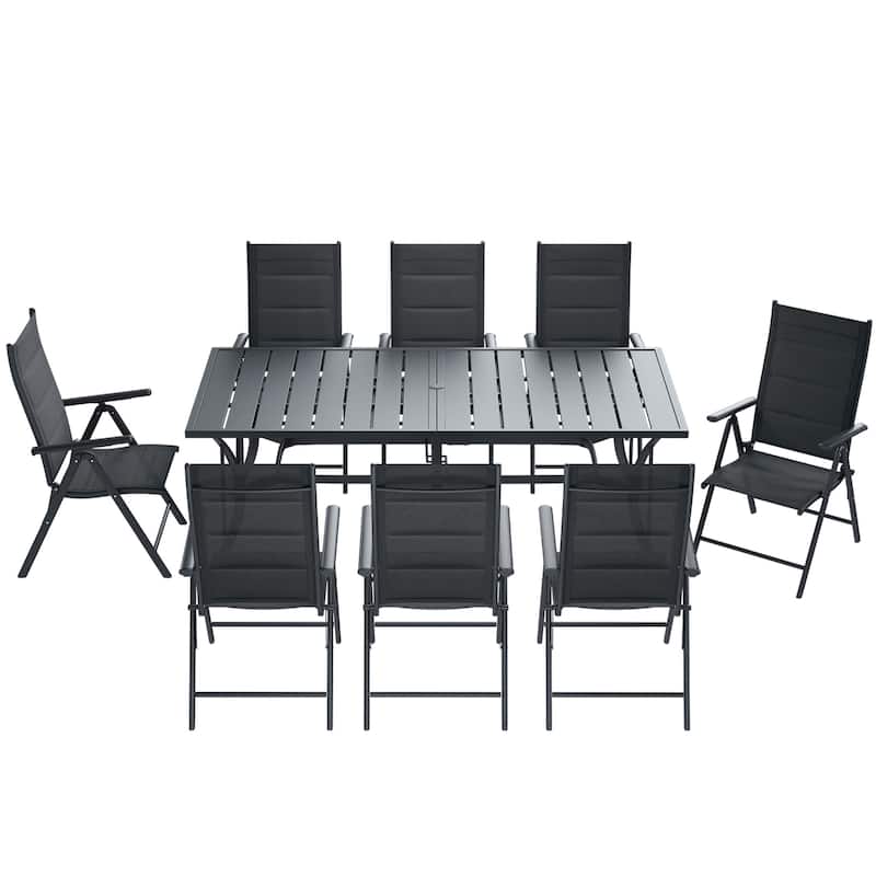 EROMMY 7 Piece Patio Dining Set with Folding Lounge Chairs and Aluminum Table, Outdoor Furniture for Backyard, Deck, or Balcony.